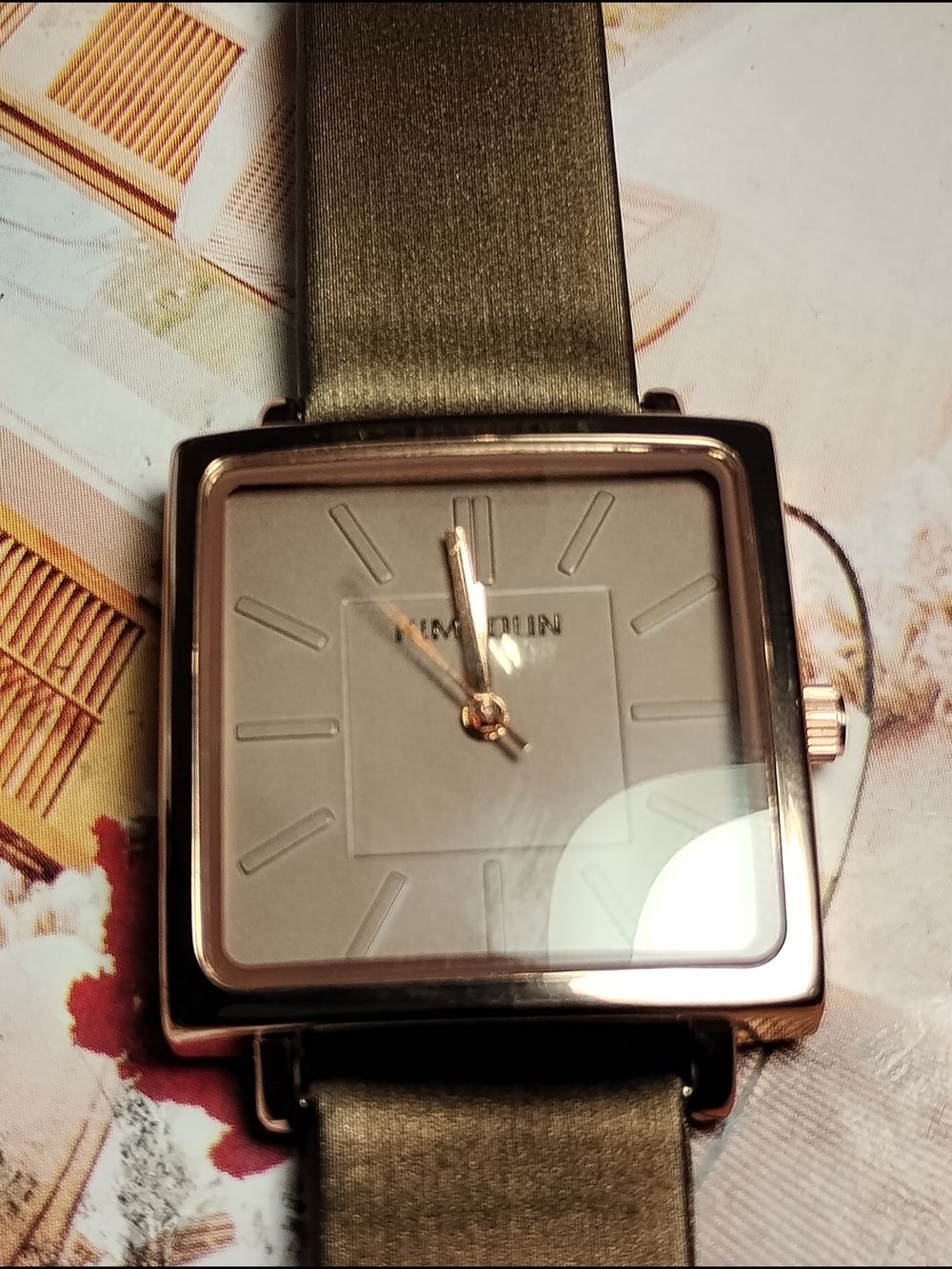 Women's Square Gray Leather Strap Watch
